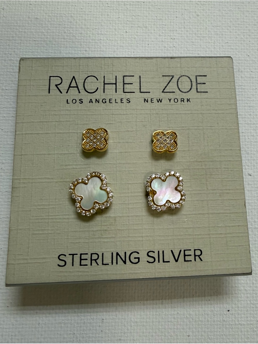 Rachel Zoe Gold Clover Stud Earrings Set